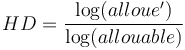 HD=\frac{\log (alloue')}{\log (allouable)}