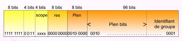 Format de l'adresse multicast temporaire dérivée d'un préfixe unicast IPv6